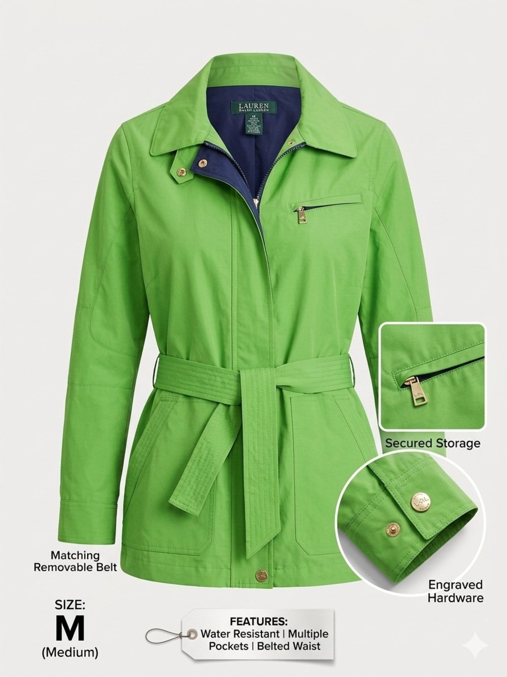 Lauren Ralph Lauren Women’s Belted Field Jacket – Lime Green - M